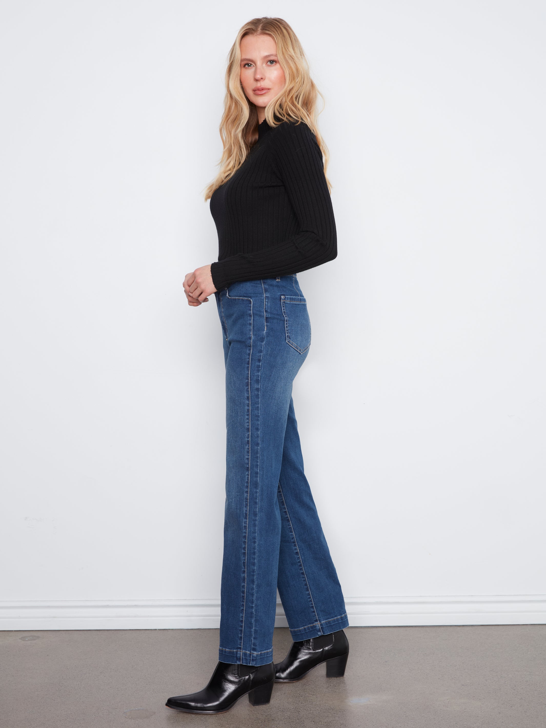 Front Panel Pocket Straight Leg Jeans Washed Indigo