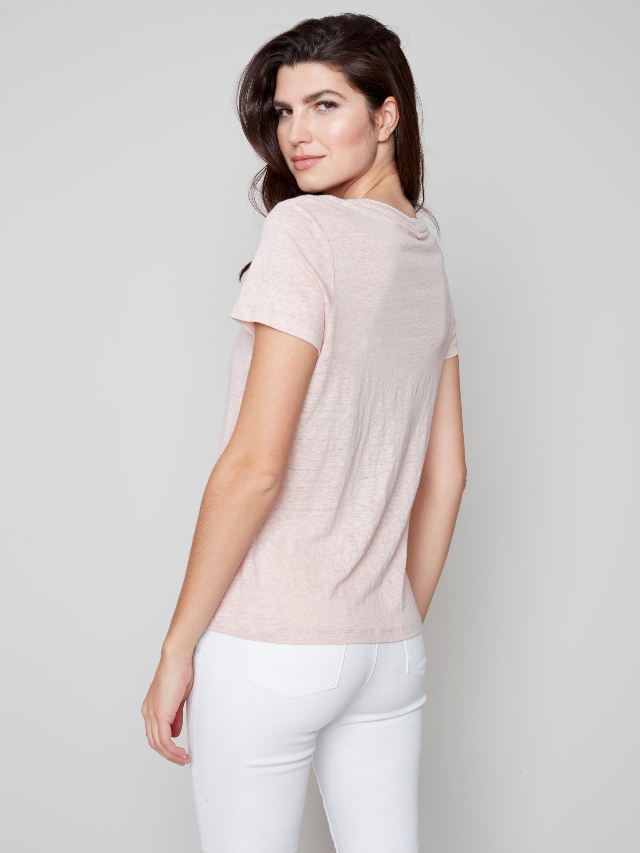 Linen Jersey Vneck Tee Pearl
