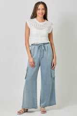 Tencel Wide Leg Cargo Pants Denim Blue