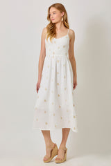 Embroidered Gauze Smocked Dress Off White