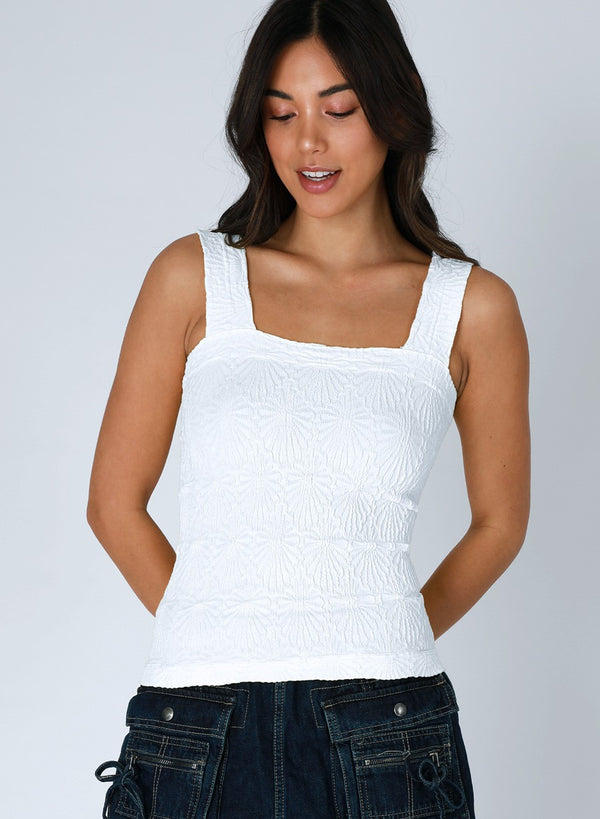 Lace Textured Square Tank White