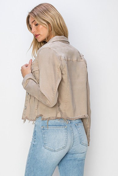Irregular Fray Hem Jacket Taupe