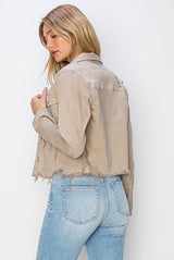 Irregular Fray Hem Jacket Taupe