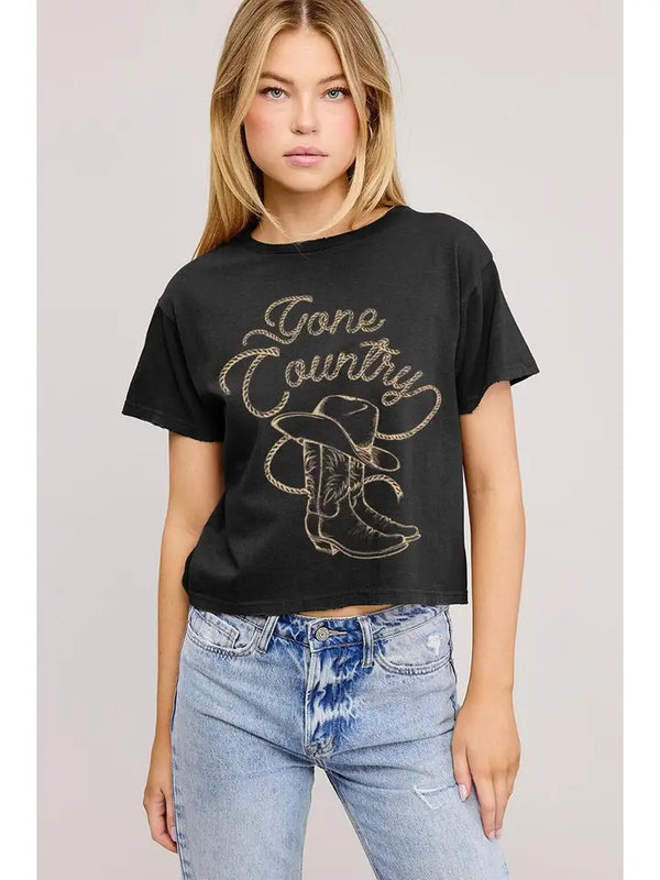 Gone Country Boots Graphic Crop Tee Black