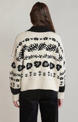 Floral Jacquard Buttoned Cardigan Ivory + Black
