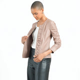 Ruched Details Liquid Leather Jacket Taupe
