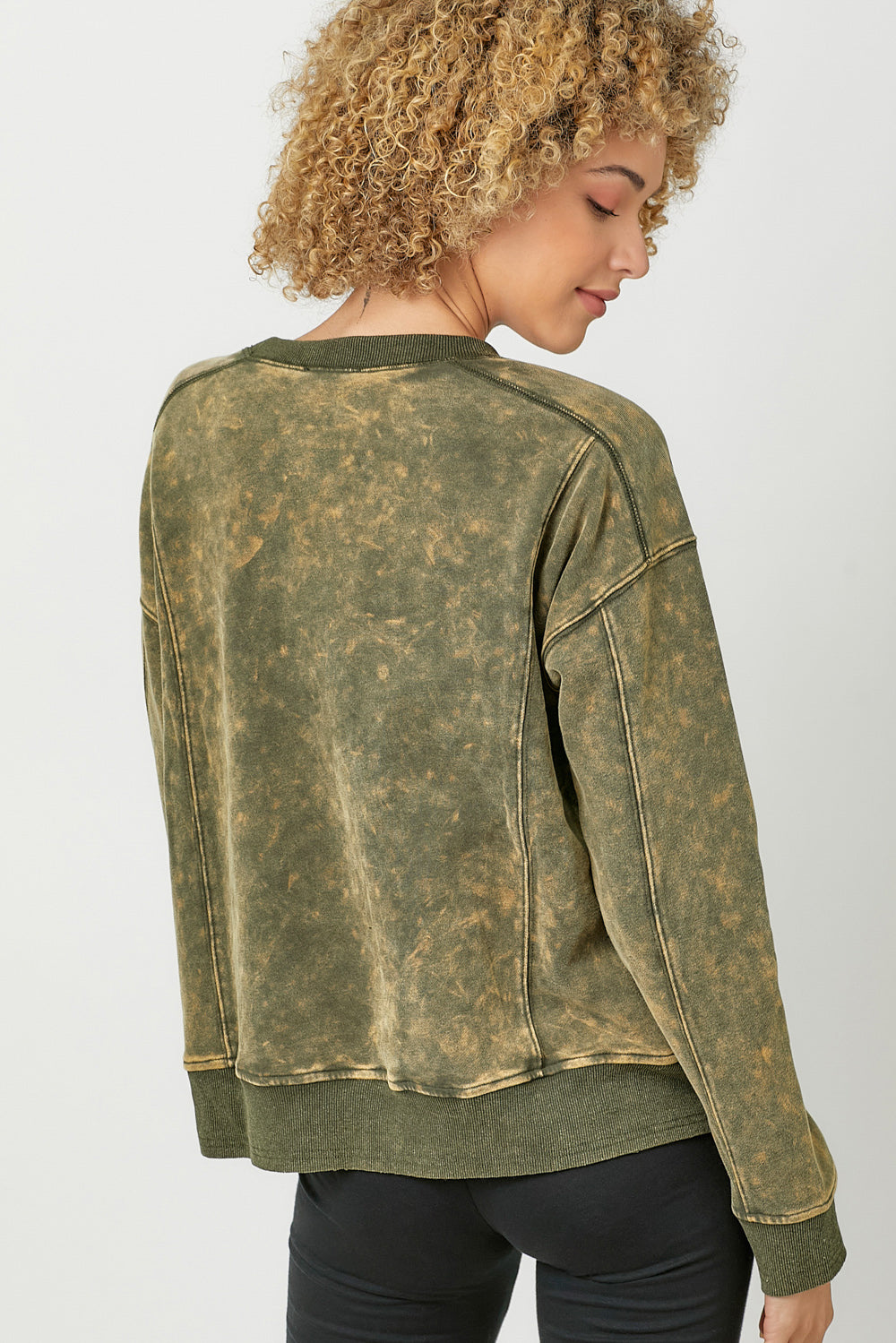 Fleece Terry Crew Neck Washed Sweatshirt Washed Olive