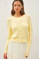 Ribbed Crew Neck Cardigan Lemonade