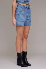 Ava High Rise Self Belt Shorts Medium Light
