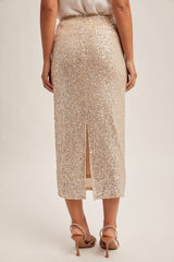 Sequin Slit Back Maxi Skirt Champagne