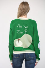 Golf Embroidered Patch Cardigan Field Green