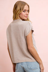 Diamond Pattern Washed Knit Drop Shoulder Top Washed Taupe