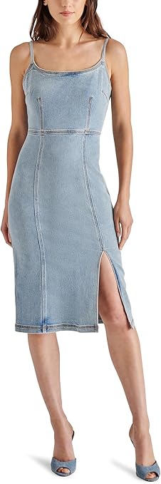 Giselle Side Slit Stretch Denim Midi Dress Washed Denim