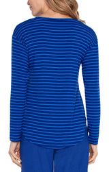 Long Sleeve Drop Shoulder Stripe Knit Top Blue Topaz Stripe