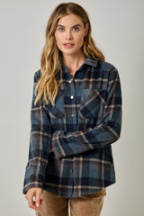 Cozy Brushed Plaid Shirt Jacket Midnight Blue