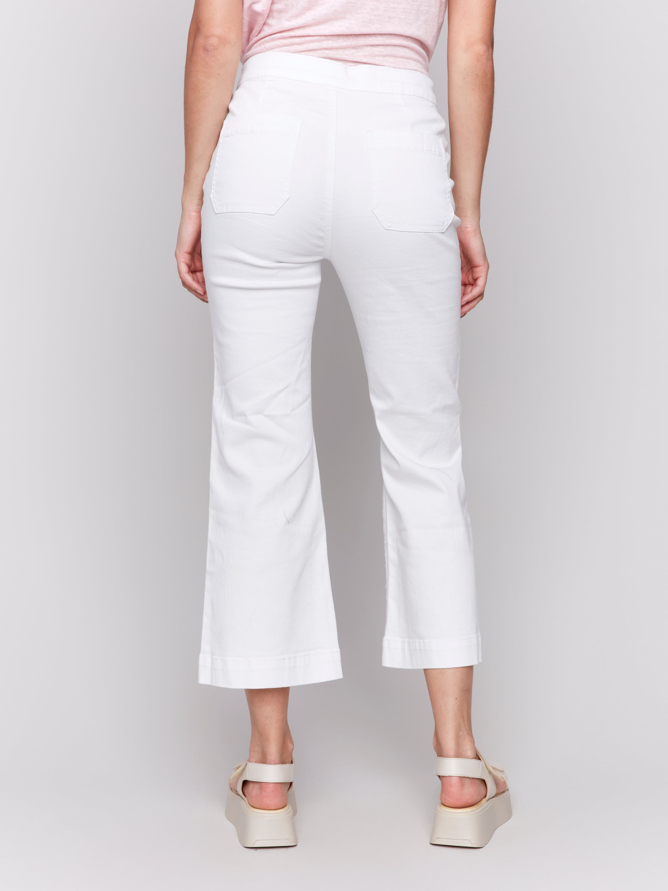 Front Button Pull On Flare Pants White