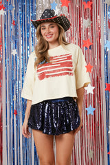 Thread Stripes Vintage USA Flag Crop Tee Cream