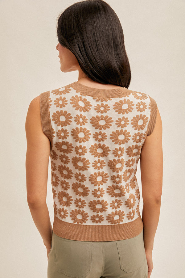 Daisy Floral Jacquard Sweater Vest Mocha