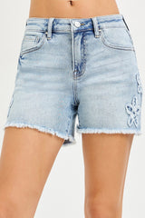High Rise Flower Patched Shorts Light