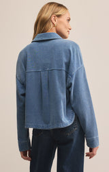 All Day Cropped Knit Denim Jacket Vintage Indigo