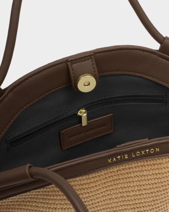Florence Mini Tote Bag Natural Raffia + Bitter Chocolate