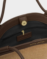 Florence Mini Tote Bag Natural Raffia + Bitter Chocolate