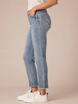 Ab Solution High Rise Slim Straight Clean Finish Fray Hem Jean Mid Blue
