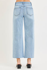 High Rise Crop Wide Flower Lace Jeans Light