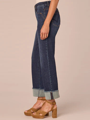 High Rise Boyfriend Split Fray Cuff Jeans Indigo