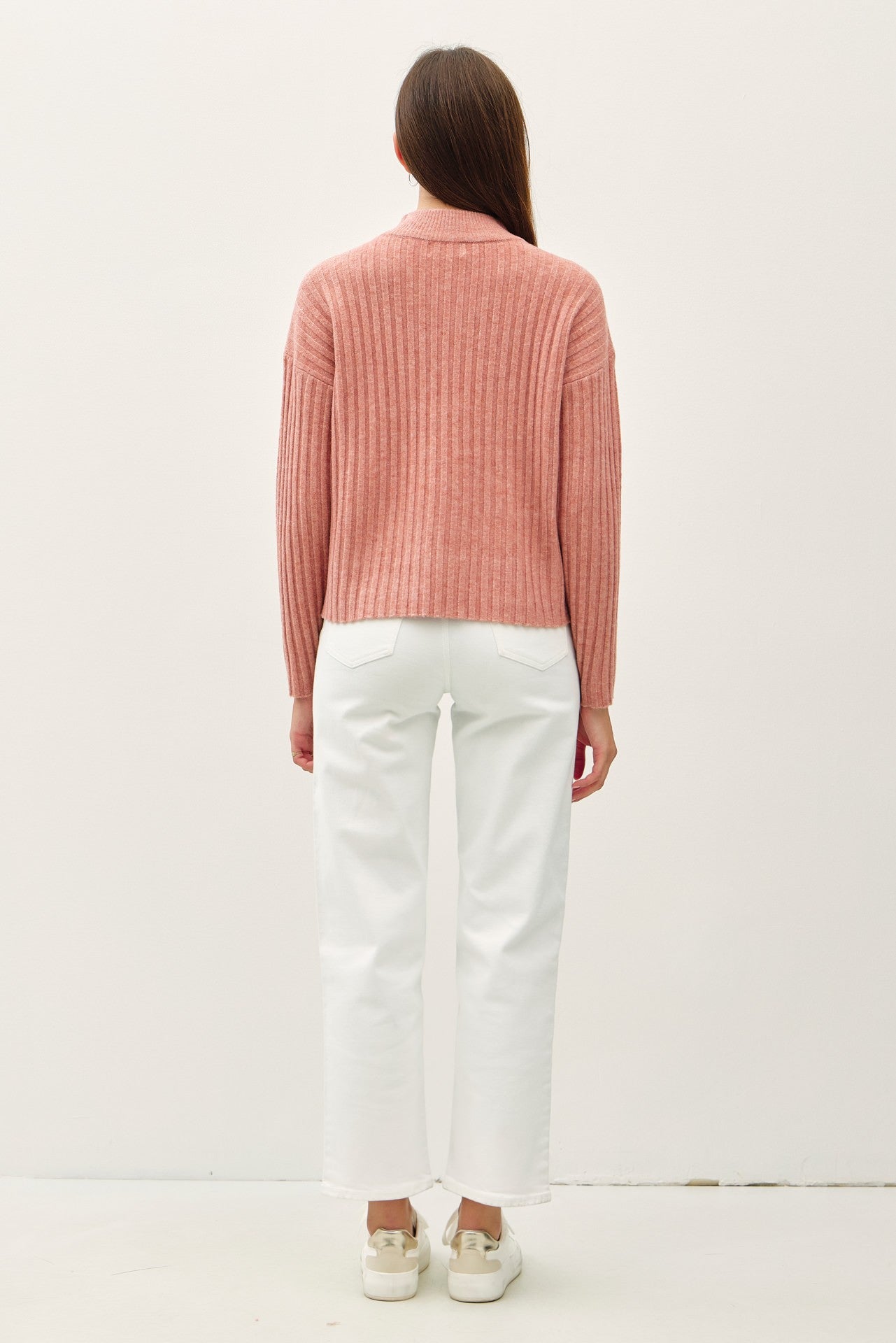 Chunky Ribbed Mock Neck Sweater Winter Coral