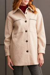Blanket Stitch Button Front Jacket Heather Tan