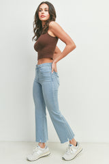 Distressed Hem Crop Flare Jeans Light