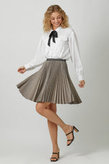 Pleated Mini Plaid Sparkle Skirt Mocha