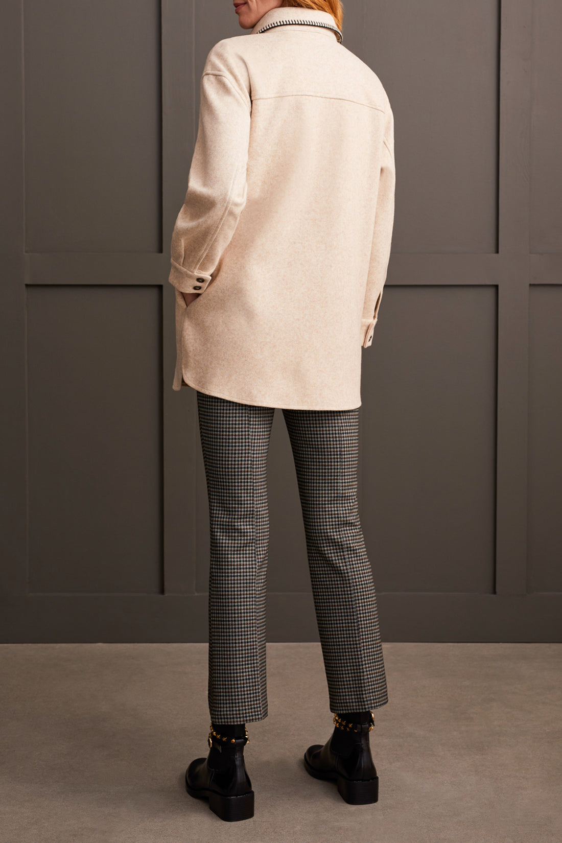 Blanket Stitch Button Front Jacket Heather Tan