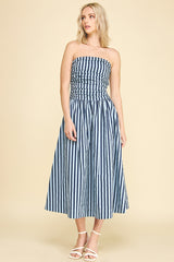 Stripe Tube Maxi Dress Navy + Blue