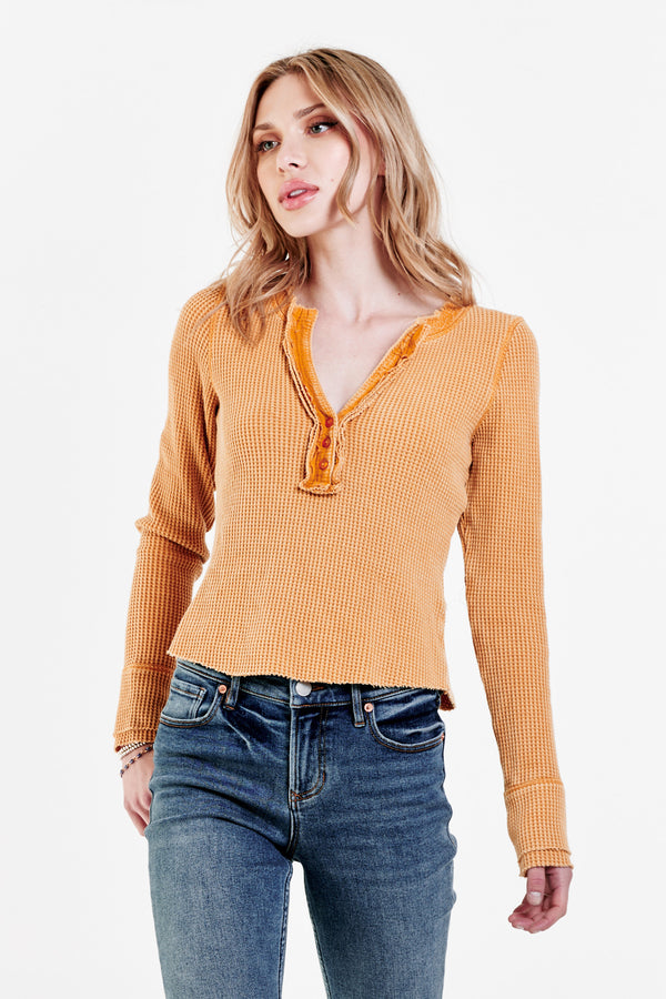 Luna Long Sleeve Henley Golden Glow