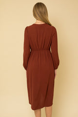 Pleated Front Tulip Hem Dress Brick