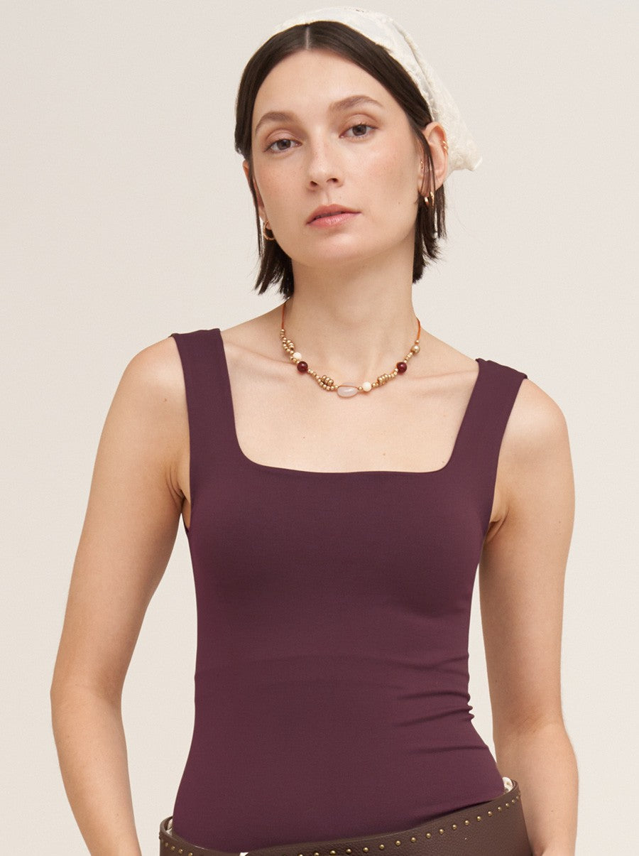 Clean Line Square Neck Basic Tank Raisin