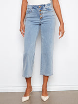 Flex Front Button Fly Straight Crop Pants Light Blue
