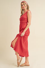 Darci Gauzy Cotton Open Back Midi Dress Red