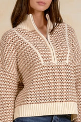 Natural and Cream 1/4 Zip Open Weave Sweater Natural
