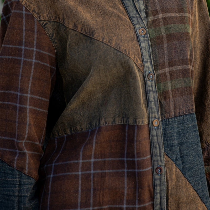 Boho Patch Medley Button Up Shirt Amber