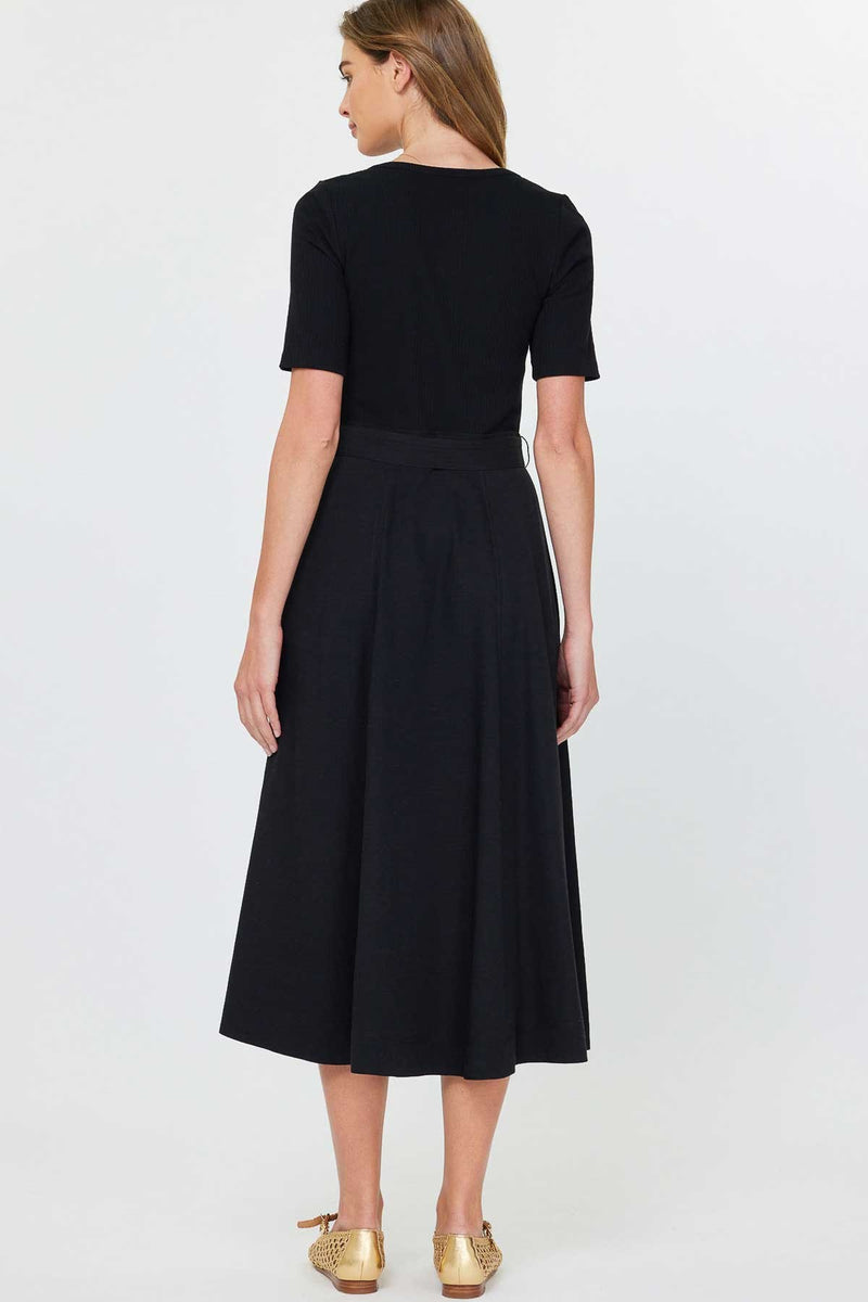 Knitted Vneck Belted Midi Dress Black