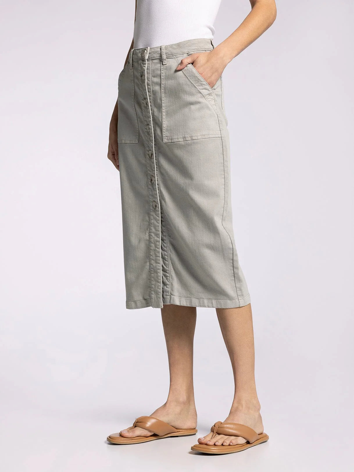Victoria Button Down Midi Skirt Dried Sage
