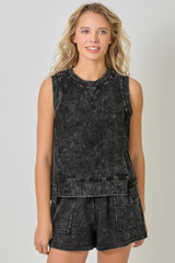 Jagged Hem Mineral Wash Terry Tank Washed Black