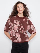 Jacquard Roses Elbow Sleeve Sweater Rosette