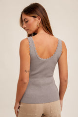 Scallop Edge Sweater Tank Charcoal