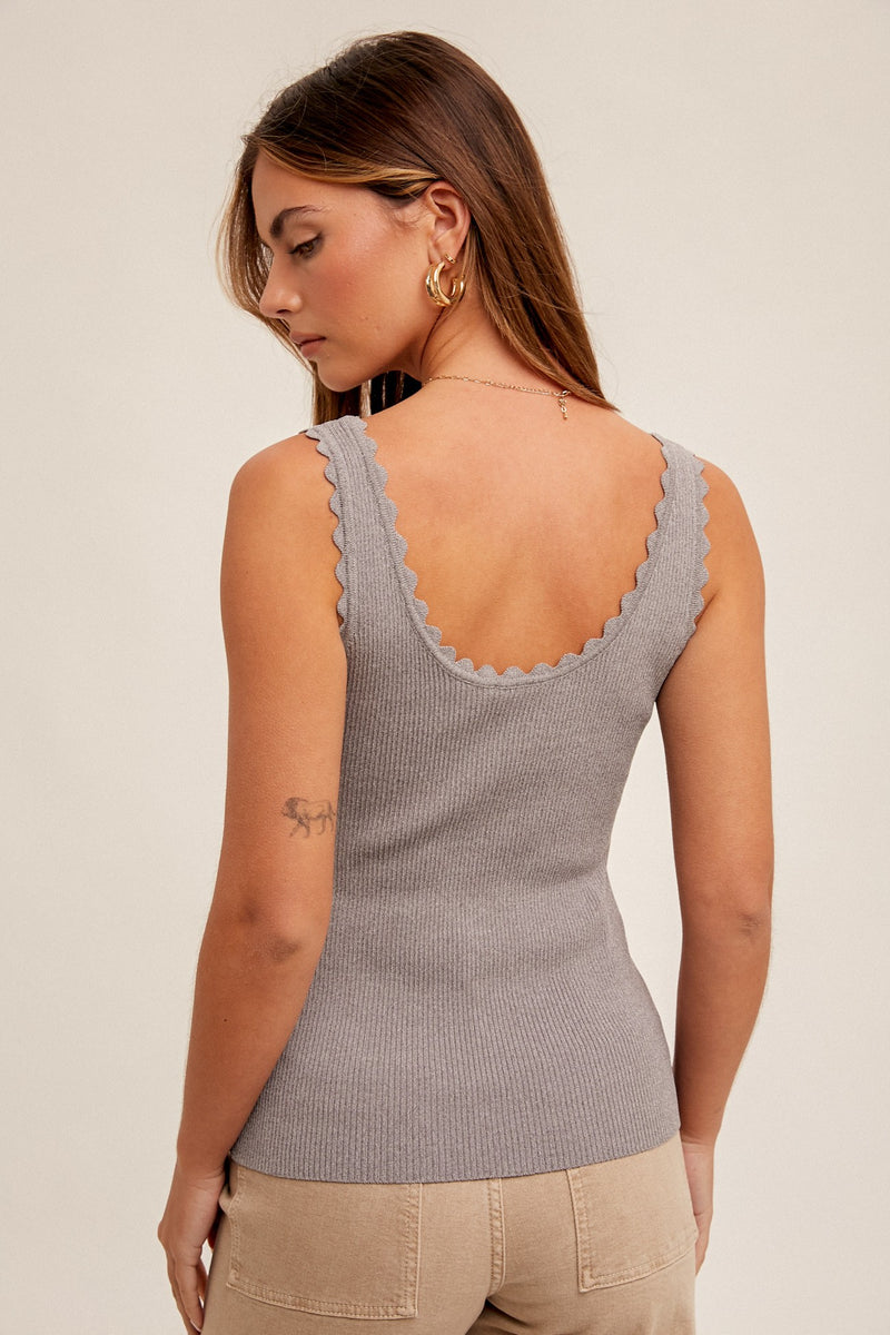 Scallop Edge Sweater Tank Charcoal