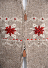 Nayeli Snowflake Print Zip Sweater Cardi Taupe