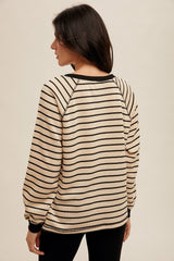 Side Slit Oversize Stripe Long Sleeve Top Black